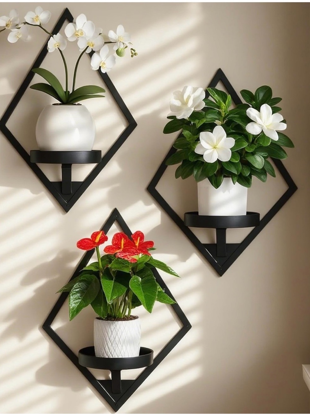 Black Diamond Wall Planter Shelf - Modern Home Wall Decor 3pack